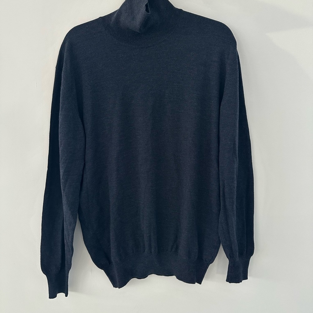 Piatelli Barneys NY charcoal blue 100% merino wool Turtleneck Sweater